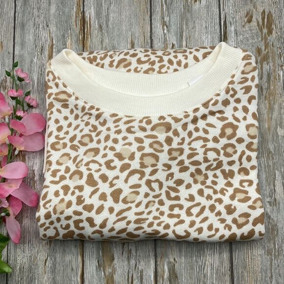 Women's Relaxed Fit Leopard Print Sweatshirt Size L - Picture 2 of 6